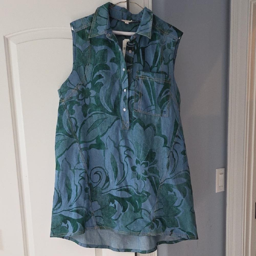 Pilcro Anthropologie Floral Sleeveless Tunic - Denim